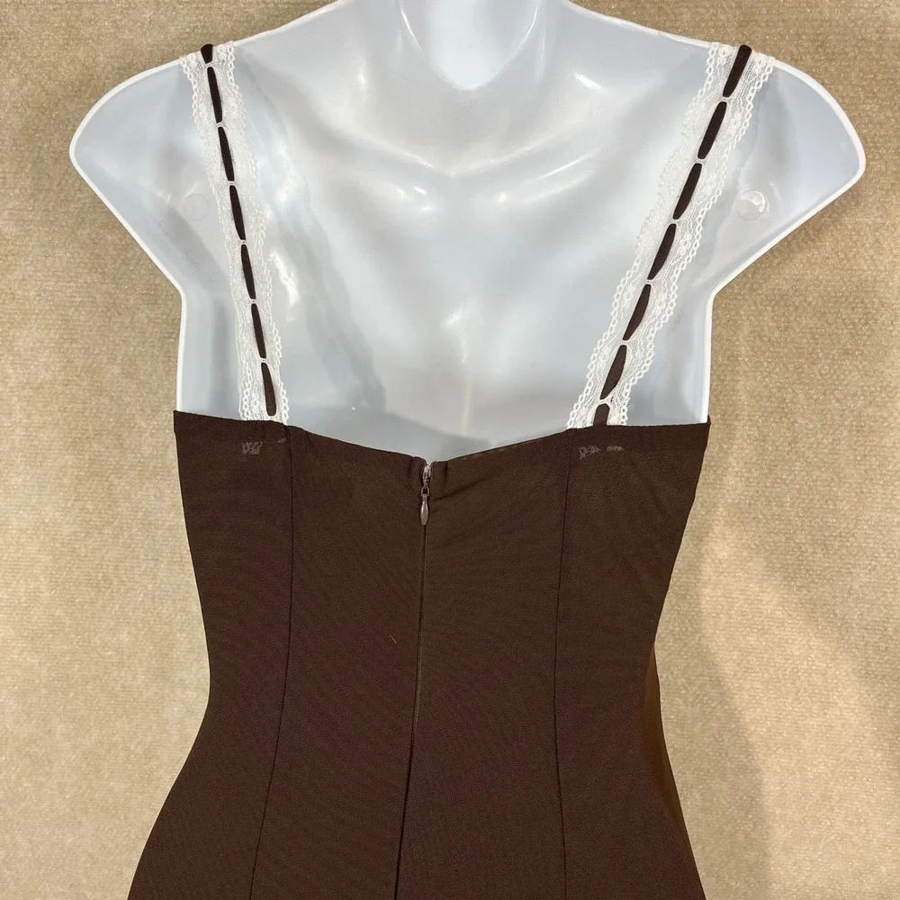 Saints & Secrets Lace Trim Y2K Forest Fairy Slip Maxi Dress Size‎ Medium Coffee